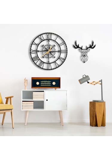 50X50 Dekoratif Duvar Saati + Tablo 35 Cm (482235163) Siyah