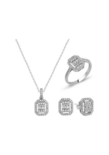 Gümüş Baget Taşlı Bayan Set T4535 Gümüş
