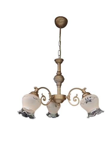 Çicek Kol Üç Kollu Metal Zamak Avize Eskitme Statik Boyalı Mat Somon Rengi Camlı Bal - Eskitme