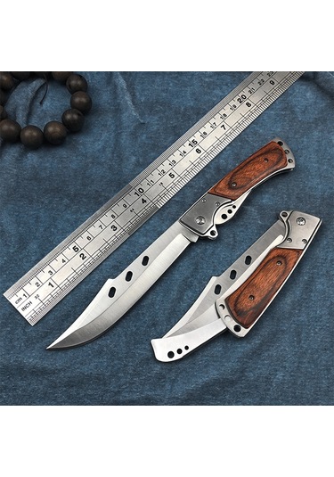 Valkyrie Büyük Boy Soğuk Çelik Katlanabilir Outdoor Kamp Bıçağı Gümüş - Kahverengi