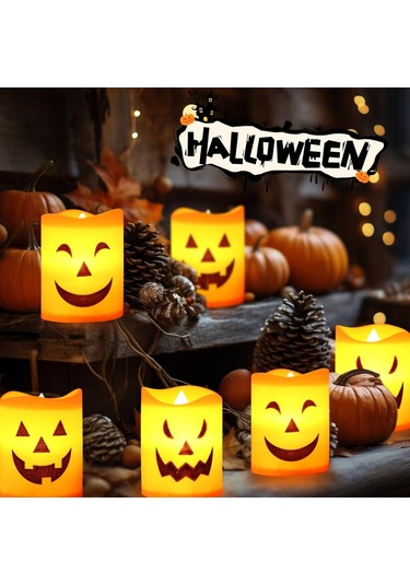 Cadılar Bayramı Led Mumları, Pilli 6 Adet Cadılar Bayramı Balkabağı Mumu, Cadılar Bayramı Partisi, Masa Dekorasyonu Çok Renkli