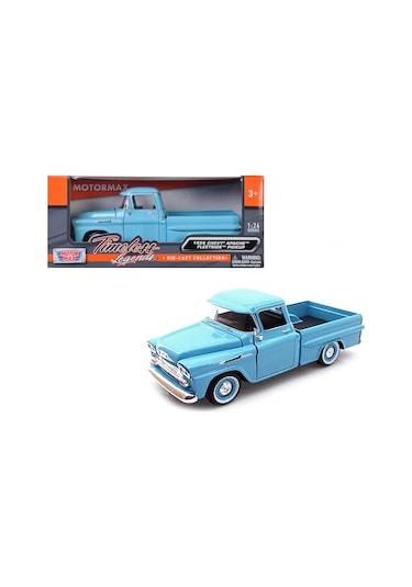 Motormax 1:24 W/b American Classics 1958 Chevrolet Apache Fleet Side Pickup Diecast Mavi