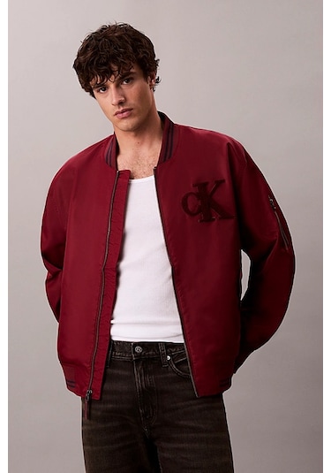 Erkek Tipped Hero Classic Fit Su İtici Bomber Mont - Bordo Renaissance Red