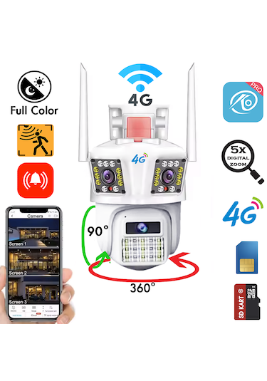 3 Kameralı 4g Sim Kartlı Adaptör Ile Çalışan 9mp Güvenlik Kameras