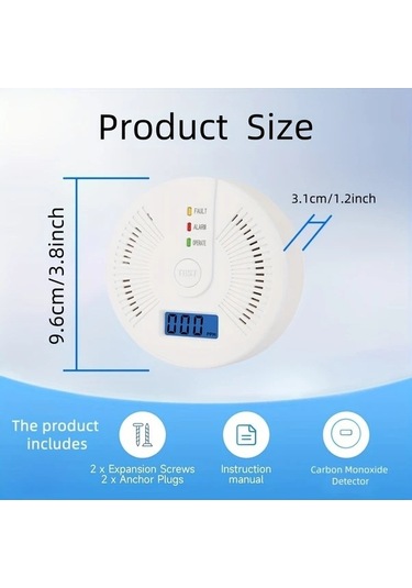 Sandwich Karbonmonoksit Dedektörü Alarm 2 Adet Dijital Ekranlı Pil Operasyonlu Test Çubuğu Kolay Kurulum