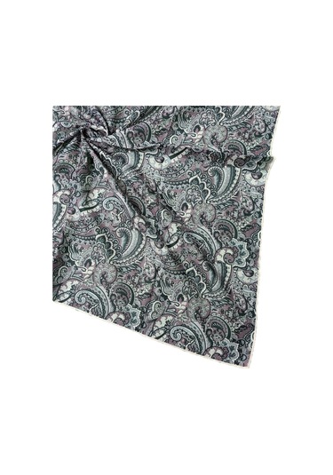 Ebruli Pamuklu Etnik Desenli Soft Eşarp 90x90 Cm Gri - Siyah