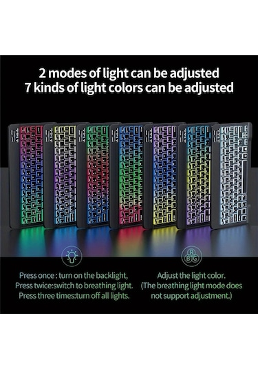 Honeybeeshop Siyah Ultra İnce Arka Aydınlatmalı Kablosuz Klavye Fare Seti Şarj Edilebilir Taşınabilir Type C Şarj Tablet Uyumlu İngilizce Düzen Lazer