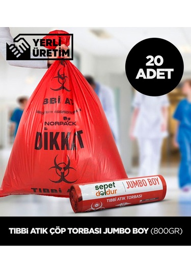 Tıbbi Atık Çöp Torbası Jumbo Boy 800 Gr 20 Adet