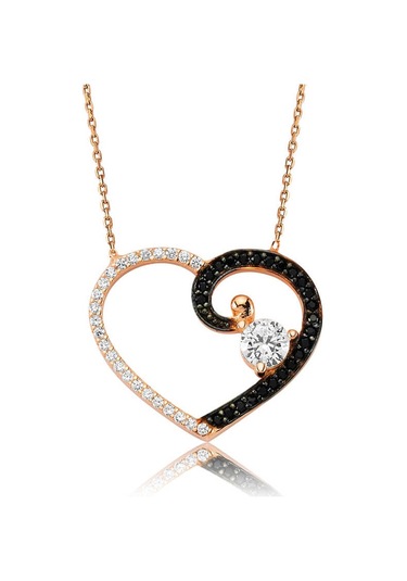 Gümüş Kalpli Tek Taş Kadın Kolye Rose