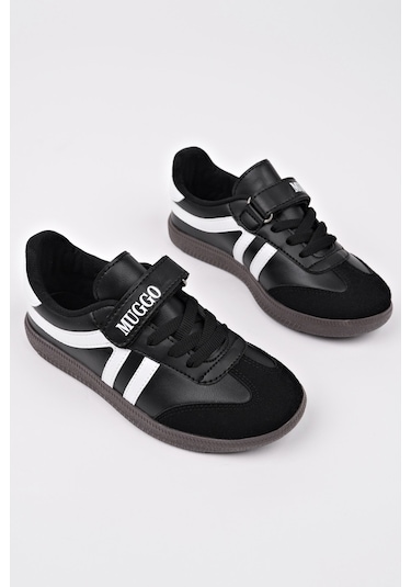 Muggo Dudley Günlük Ortopedik Bağcıklı Ve Cırtlı Çocuk Sneaker Spor Ayakkabı Siyah