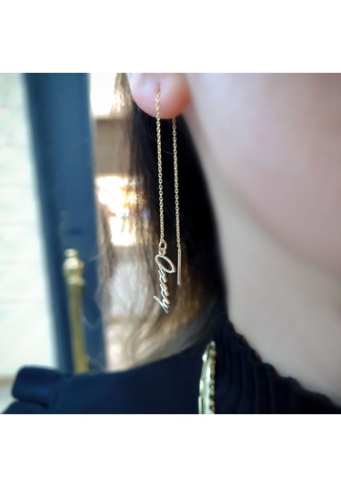 Engingold 14 Ayar Altın Sallantılı Tek İsim Küpe