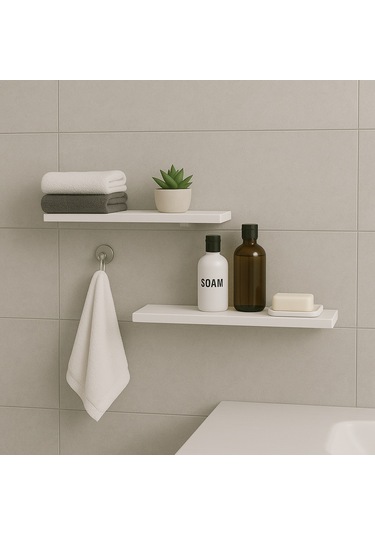 2 Adet Uçan Raf Gizli Monte Edilebilir Beyaz