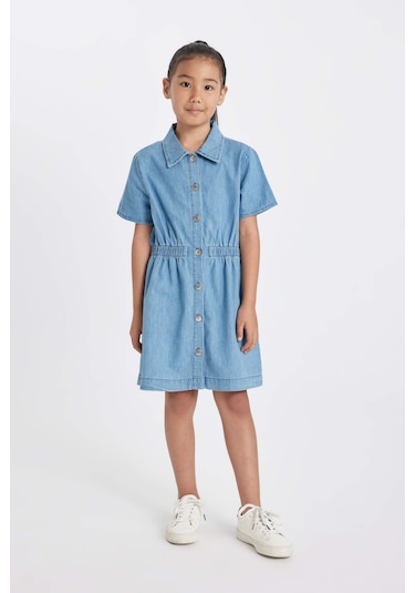 DeFacto Kız Çocuk Kısa Kollu Yazlık Jean Elbise D3369A824HSNM28 DeFacto Kız Çocuk Kısa Kollu Yazlık Jean Elbise D3369A824HSNM28