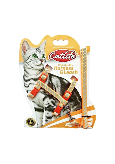 Catlife Gece Parlayan Gezdirme Kedi Göğüs Tasması Seti Turuncu 110 CM