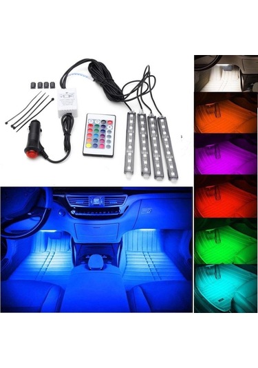 jmsstore 4 Adet Dekoratif Atmosfer Lambaları Araba İç Işık Uzaktan Kumanda İle 12v