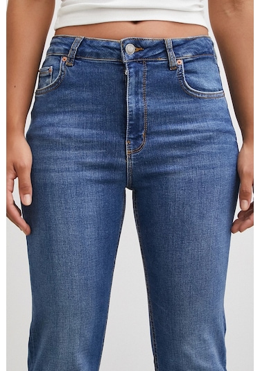 Never More Yüksek Bel İspanyol Paça Jean Mavi