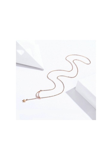 Star Moon S925 Ayar Gümüş Rose Altın Kaplama Kolye Çok Renkli