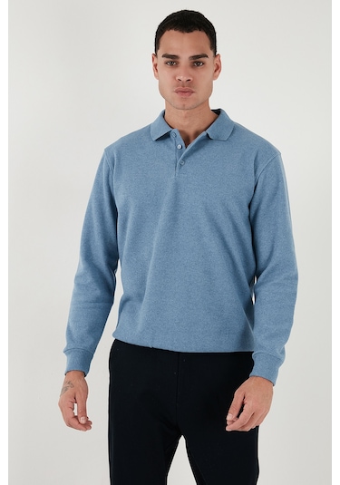 Buratti Pamuk Karışımlı Regular Fit Erkek Polo Yaka Kazak 456223 Koyu Mavi