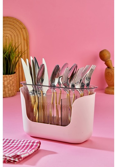 3 Bölmeli Süzgeçli Kaşıklık - Pembe Pembe