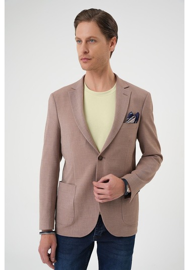 Comfort Fit Torba Cep Gofre Kumaş Casual Bej Ceket C 679 Bej