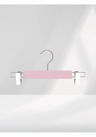 Pembe Ahşap Pantolon Etek Askısı Gümüş Kancalı 10 Adet Pembe