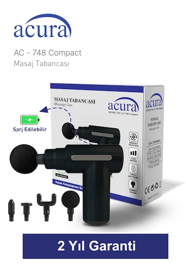 Ac-748 Compact 6 Kademeli 4 Başlıklı Masaj Tabancası Siyah
