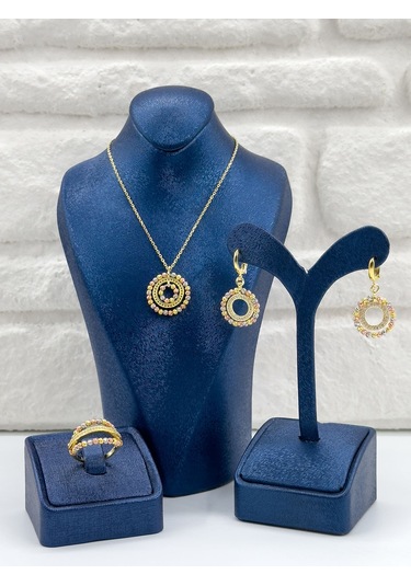 Üç Renkli Dorika Model Kadın Gümüş Set Takımı Gümüş