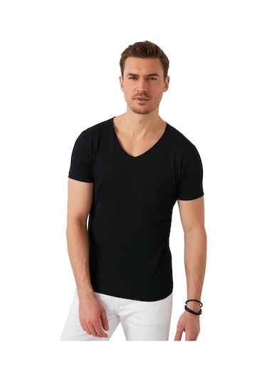 Buratti Pamuklu Slim Fit V Yaka Basic Erkek T Shirt 5412001 Siyah