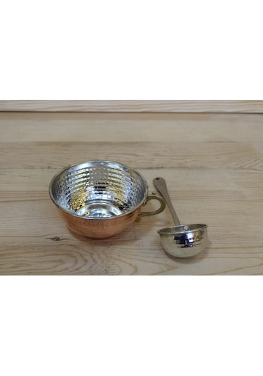 Bakır Tas Ve Kepçe 1 Adet-Beyaz Tas Ve Kepçe