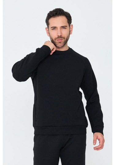 White Stone Siyah Pamuklu Erkek Basic Sweatshirt