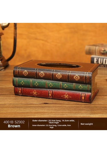 Xiyyadms Kahve Renkli Sanal Kitap Desenli Masaüstü Mendil Kutusu - Kafe Restoran Dekoratif Mendil Saklama Kutusu 4001b