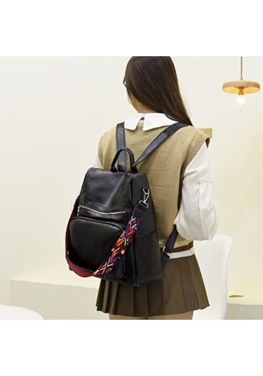 Kadın Sırt Çantası Kore Tarzı Hırsızlığa Karşı Moda Büyük Kapasiteli Eğlence Seyahat Öğrenci-siyah Siyah