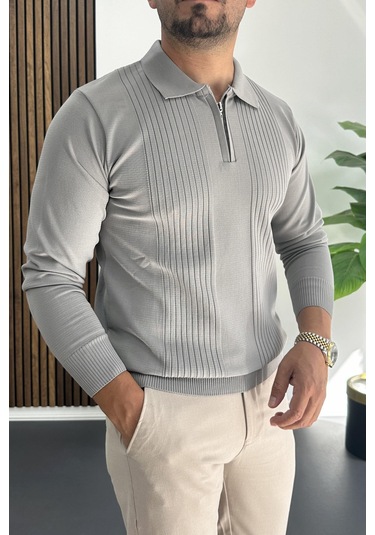 Erkek Çizgi Desenli Normal Kalıp Kazak Gri Edw422 Gri