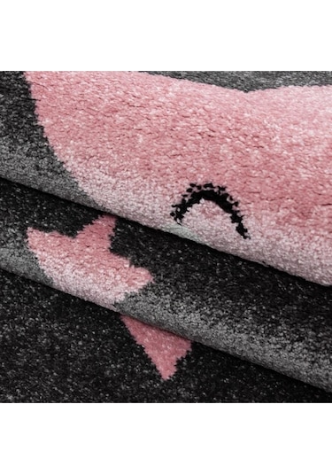 Sevimli Yıldız Star Desenli Çocuk Halısı Gri Pembe Gri - Pembe