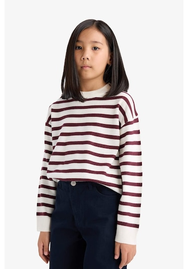 Defacto Kız Çocuk Standart Fit Bisiklet Yaka Kazak C6903a825aubr205 Bordo