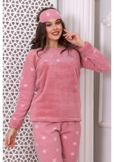 Fawn 3024 Peluş Welsoft Polar Kışlık Yumoş Kadın Pijama Takımı Pudra