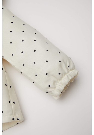 DeFacto Kız Bebek Büyük Yaka Puantiye Twill Uzun Kollu Gömlek D3046A524WNER99 Ekru