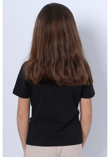 Hçm Kız Çocuk Tshirt Papatya Baskılı Bisiklet Yaka D26 Siyah