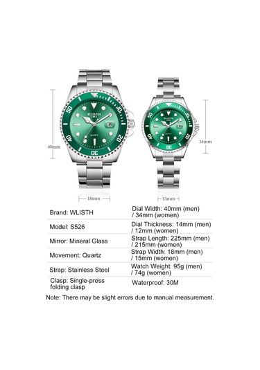 Leezsing Wlısth S526 Aşk Çifti Kol Saati - Gece Görüşlü, Su Geçirmez, Paslanmaz Çelik Bileklik Erkek Yeşil Çok Renkli