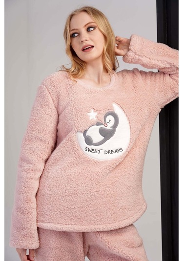 Kadın Uzun Kol Welsoft Pembe Pijamatakımı 3c0t6n0o46 001
