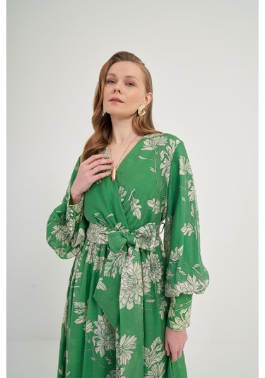 Ftz Kadın Tansel Desenli Elbise Yeşil 31057 Yeşil