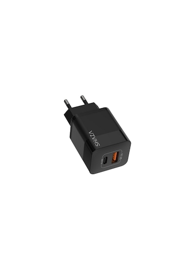 Shaza Çift Çıkışlı Usb Qc3.0& Type-c Pd Gan 20w Şarj Adaptörü Siyah