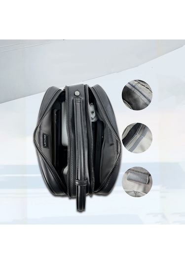 Lenyes Lb527 Tomas Serisi Dokuma Pu Deri Bilek Tasarımlı Çizilmeye Dayanıklı Aksesuar Çantası Siyah