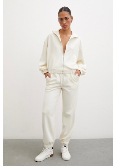 Never More Fermuarlı Sweatshirt Ekru