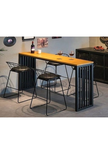 Umutpark Metal Ahşap Mutfak Masası. Meşe - Siyah