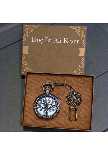 Kişiye Özel Retro Vintage Hayat Ağaçı Temalı Köstekli Cep Saati