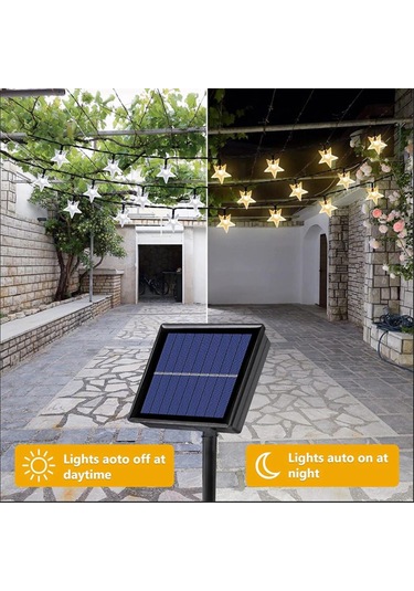 7 Metre 30 Yıldız Güneş Enerjili Solar Led Işık Dış Mekan Su Geçirmez Dekoratif Aydınlatma Sarı