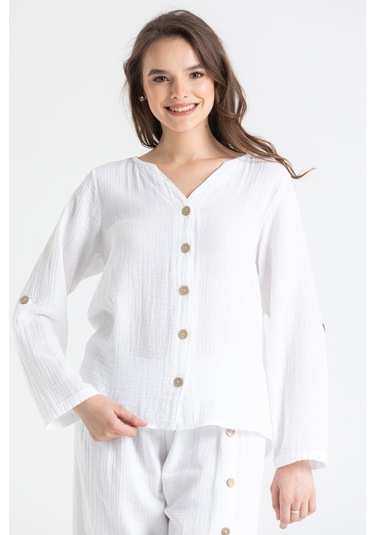 Uzun Kol Müslin Sedef Gömlek Beyaz Byz-beyaz Beyaz
