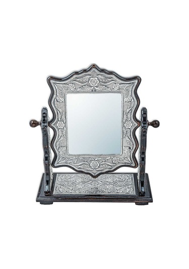Gümüş Çiçek Desenli Kare Çift Taraflı Ayna 1