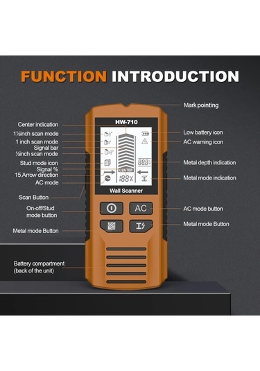 Xuweiwei Profesyonel Duvar Tarama Cihazi Gri 3 Tarama Modu Ahsap Metal Kablo Tespit Pille Calisir Insaat Elektrik Isleri Icin